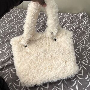Faux Fur handmade Handbag with Pearl Accents